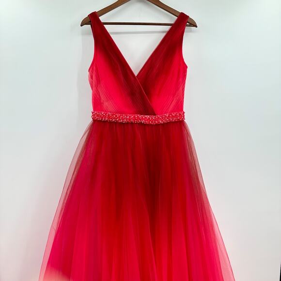 Mac Duggal 20378 Beaded Belt Red Ombre Tulle Dress Size 8 NWT - Picture 6 of 13